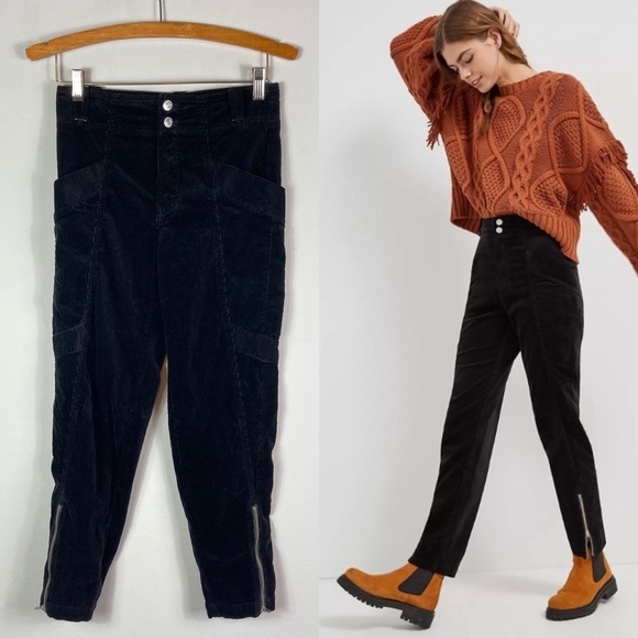 Anthropologie Pilcro Slim Corduroy Cargo Pants Black Zippers Hook 25